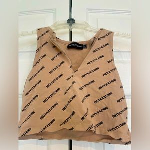Pretty Little Thing Beige Cropped Shirt with Logo